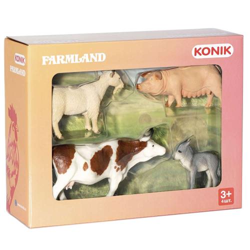 Набор фигурок Животные фермы: козел, овца, осел, корова Konik AMF1111