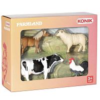 Набор фигурок Животные фермы: петух, овца, пони, корова Konik AMF1110